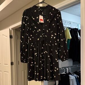 Nobody’s Child Black Floral Long Sleeve Mini Dress